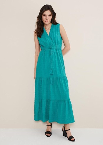 Phase Eight Anika Textured Sleeveless Dress Turquoise Australia | OR4689032